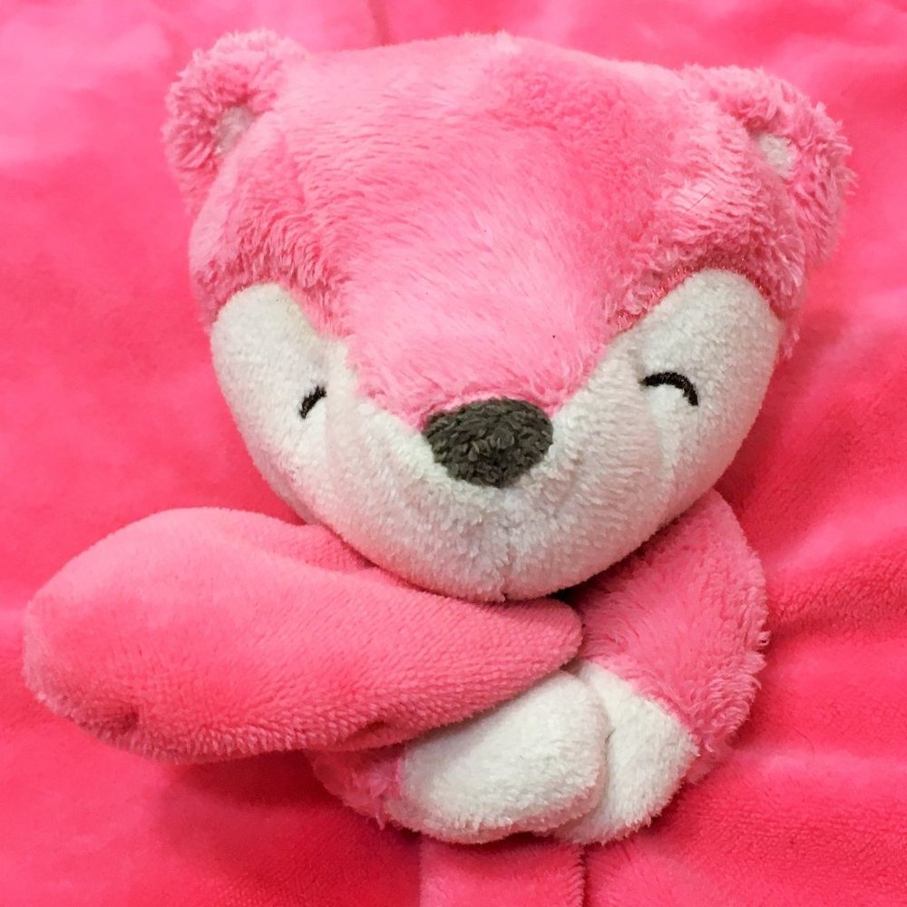 Rare HTF Carters Pink Fox Rattle Security Blanket - Picture 9 of 12